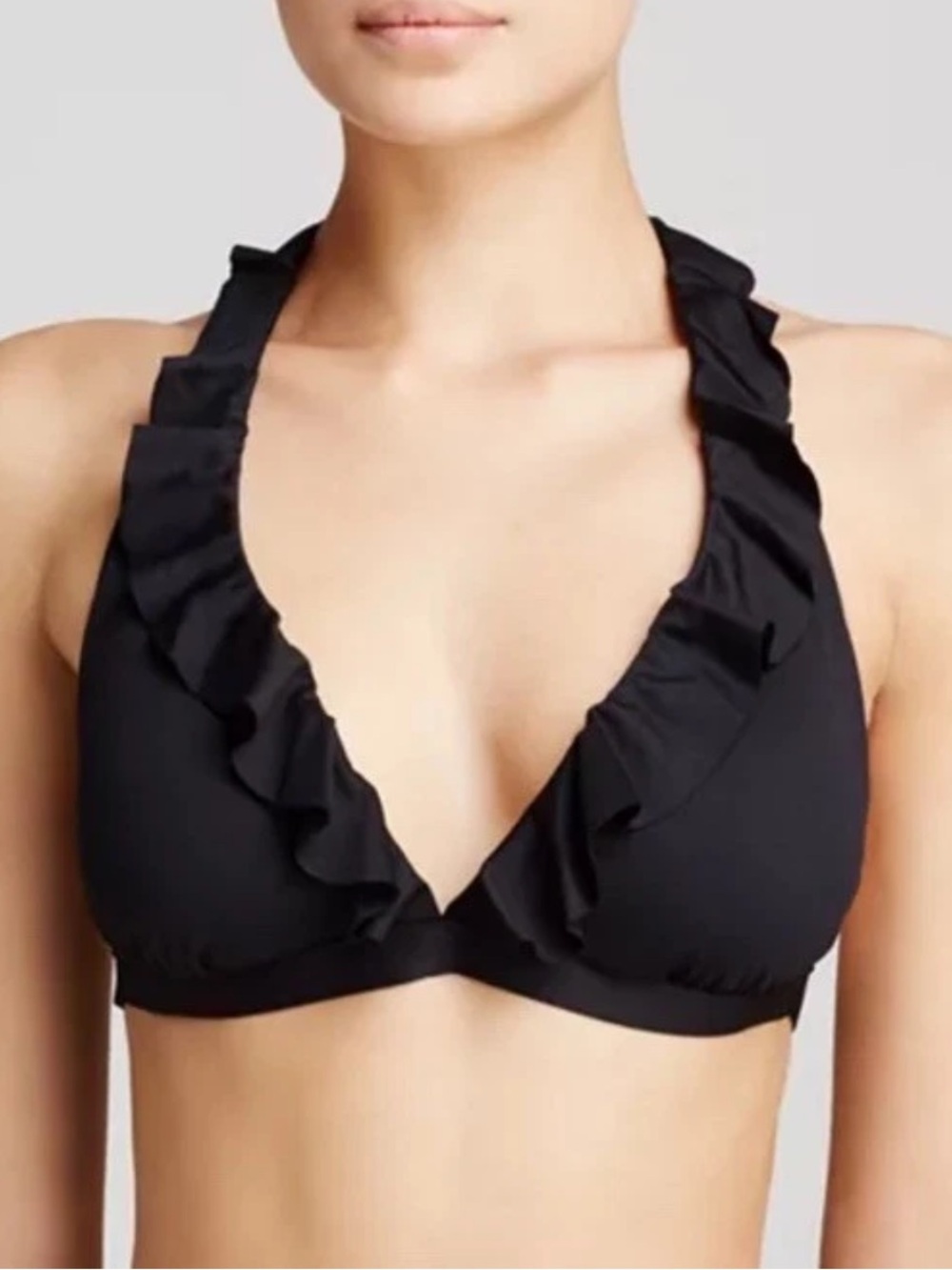 Polo Ralph Lauren Black Bikini Top Ruffles Halter Tie Womens S